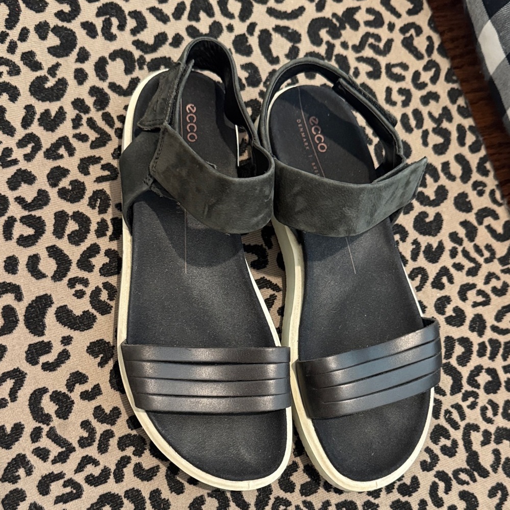 Ecco Black Leather & Suede Strap Women's Sandals